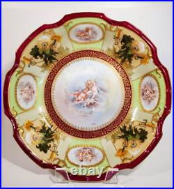 Antique Coiffe Limoges Hand Painted 10 inch Bowl Putti Florals Artist Signed
