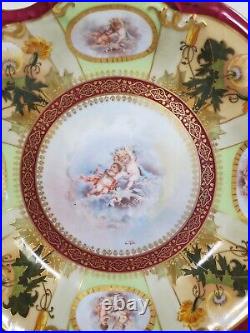 Antique Coiffe Limoges Hand Painted 10 inch Bowl Putti Florals Artist Signed