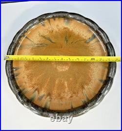Antique Early 1900's Fulper Pottery Flambe Low Console Scalloped Bowl Arts Craft