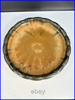 Antique Early 1900's Fulper Pottery Flambe Low Console Scalloped Bowl Arts Craft