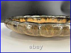 Antique Early 1900's Fulper Pottery Flambe Low Console Scalloped Bowl Arts Craft