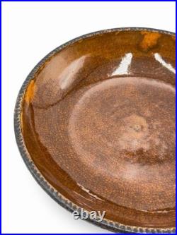 Antique Early Red Ware Coggled Edge-Deep Dish Bowl Hand Painted
