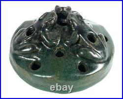 Antique Early Van Briggle Colorado Art Pottery Bowl Vase Flower Frog Blue Green