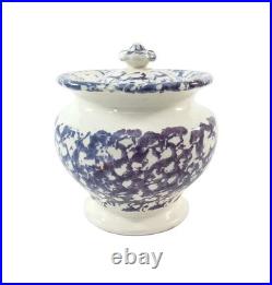 Antique English Purple & Blue Spatterware Sponged Sugar Bowl with Lid