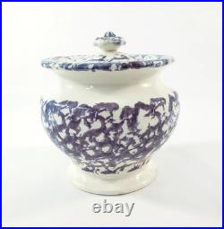 Antique English Purple & Blue Spatterware Sponged Sugar Bowl with Lid