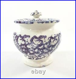 Antique English Purple & Blue Spatterware Sponged Sugar Bowl with Lid