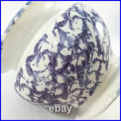 Antique English Purple & Blue Spatterware Sponged Sugar Bowl with Lid