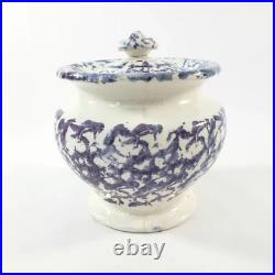 Antique English Purple & Blue Spatterware Sponged Sugar Bowl with Lid