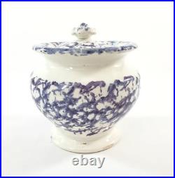 Antique English Purple & Blue Spatterware Sponged Sugar Bowl with Lid