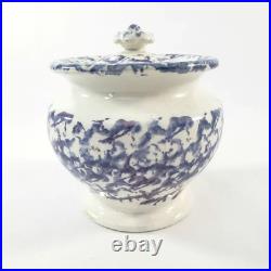 Antique English Purple & Blue Spatterware Sponged Sugar Bowl with Lid