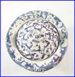 Antique English Purple & Blue Spatterware Sponged Sugar Bowl with Lid