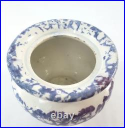 Antique English Purple & Blue Spatterware Sponged Sugar Bowl with Lid
