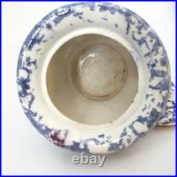 Antique English Purple & Blue Spatterware Sponged Sugar Bowl with Lid