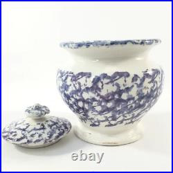 Antique English Purple & Blue Spatterware Sponged Sugar Bowl with Lid