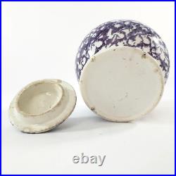 Antique English Purple & Blue Spatterware Sponged Sugar Bowl with Lid