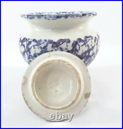 Antique English Purple & Blue Spatterware Sponged Sugar Bowl with Lid