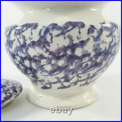 Antique English Purple & Blue Spatterware Sponged Sugar Bowl with Lid