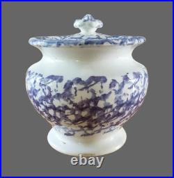 Antique English Purple & Blue Spatterware Sponged Sugar Bowl with Lid