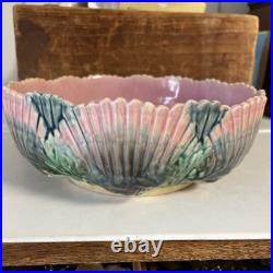 Antique Etruscan SHELL & SEAWEED Majolica Bowl By Griffin Smith & Hill 8.25 Lg