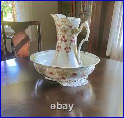 Antique F. Winkle Co. Colonial Pottery Taunton Pitcher & Bowl Set England