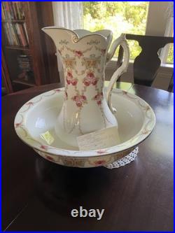 Antique F. Winkle Co. Colonial Pottery Taunton Pitcher & Bowl Set England