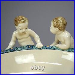 Antique Figural Wilhelm Majolica Pottery Center Bowl with Classical Putti, c1900