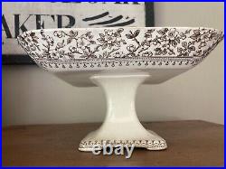 Antique Furnival & Sons Ironstone Brown Transferware Square Compote 9.25 Alton