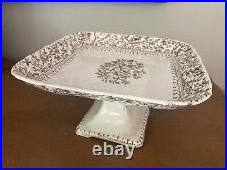 Antique Furnival & Sons Ironstone Brown Transferware Square Compote 9.25 Alton