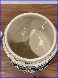 Antique German Wekara Stoneware Punch Bowl Set With 23 Mugs Hunting Theme