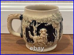 Antique German Wekara Stoneware Punch Bowl Set With 23 Mugs Hunting Theme
