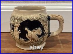 Antique German Wekara Stoneware Punch Bowl Set With 23 Mugs Hunting Theme