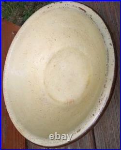 Antique Hand Thrown Primitive Farmhouse 41 Glazed Stoneware Mixing Bowl Crazing