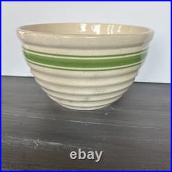 Antique Hull Green Stripe Beehive Mixing Bowl Crazed Stained 9.75in X 5.75 In