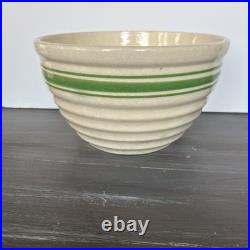 Antique Hull Green Stripe Beehive Mixing Bowl Crazed Stained 9.75in X 5.75 In