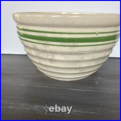 Antique Hull Green Stripe Beehive Mixing Bowl Crazed Stained 9.75in X 5.75 In