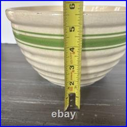 Antique Hull Green Stripe Beehive Mixing Bowl Crazed Stained 9.75in X 5.75 In