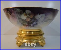 Antique Limoges T&V France Hand Painted 15 Diameter Punch Bowl & Plinth CHIP