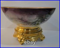 Antique Limoges T&V France Hand Painted 15 Diameter Punch Bowl & Plinth CHIP