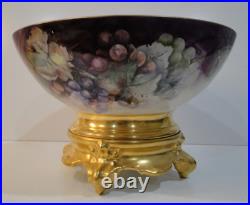 Antique Limoges T&V France Hand Painted 15 Diameter Punch Bowl & Plinth CHIP