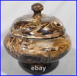 Antique Mocha Ware Covered Tureen Marbled Slipware Lidded Bowl 19th C aptware