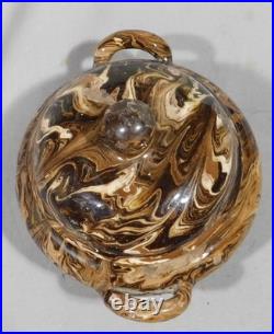 Antique Mocha Ware Covered Tureen Marbled Slipware Lidded Bowl 19th C aptware