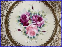 Antique Nippon Hand Painted Bowl Roses Flowers Gilt Gold Encrusted Scrollwork