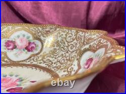 Antique Nippon Hand Painted Bowl Roses Flowers Gilt Gold Encrusted Scrollwork