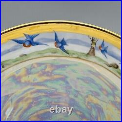 Antique PUNCH BOWL IRIDESCENT Handpainted BLUE BIRDS WOODS H&C Selb Bavaria GOLD