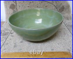 Antique Paul Revere Pottery 11 Glossy Green Bowl with Backstamp
