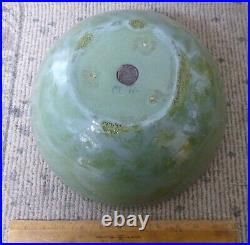 Antique Paul Revere Pottery 11 Glossy Green Bowl with Backstamp