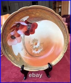 Antique Pickard Limoges Gasper Poppy Daisy Yellow Porcelain Large Bowl 10