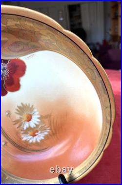 Antique Pickard Limoges Gasper Poppy Daisy Yellow Porcelain Large Bowl 10