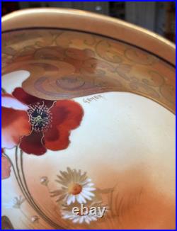 Antique Pickard Limoges Gasper Poppy Daisy Yellow Porcelain Large Bowl 10