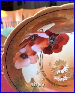 Antique Pickard Limoges Gasper Poppy Daisy Yellow Porcelain Large Bowl 10